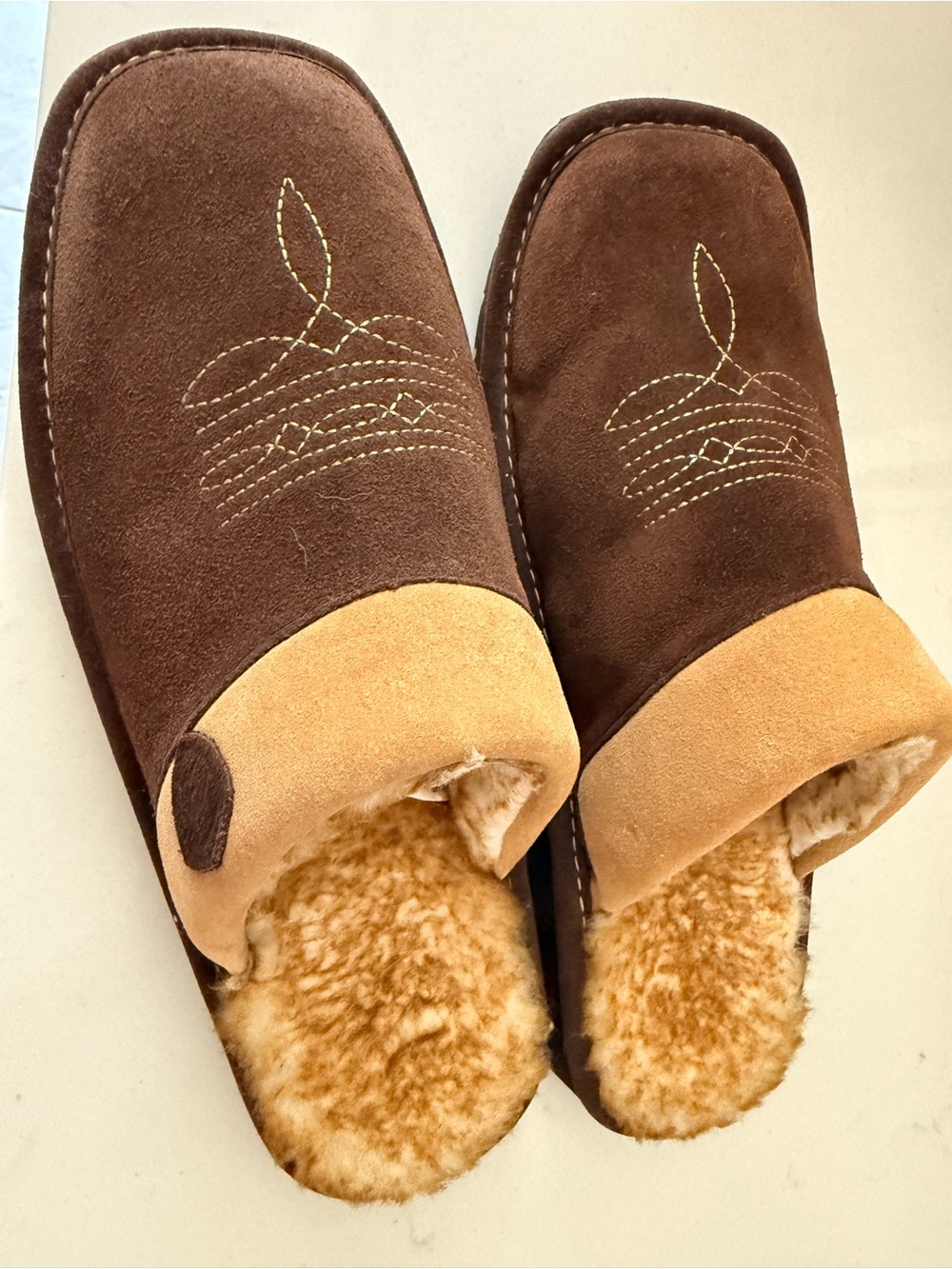 Men’s Ariat Brown Suede Faux Shearling Lined Slip-On Slippers